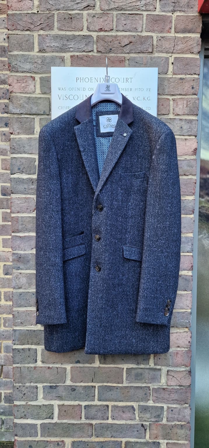 Cavani | Cavani Fabrini Men's Navy Check Wool Blend Overcoat - MENSWEARR