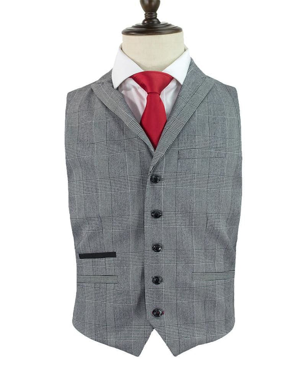 Cavani Flint Grey Check Tweed Waistcoat - 36 - Suit & Tailoring