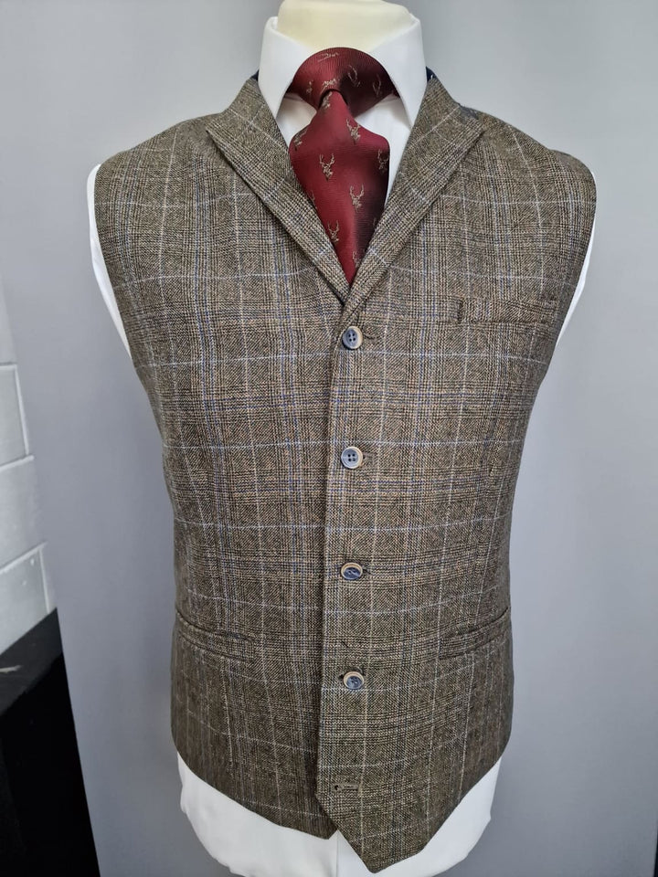 Cavani Green Tweed Check Waistcoat 44R - Suits