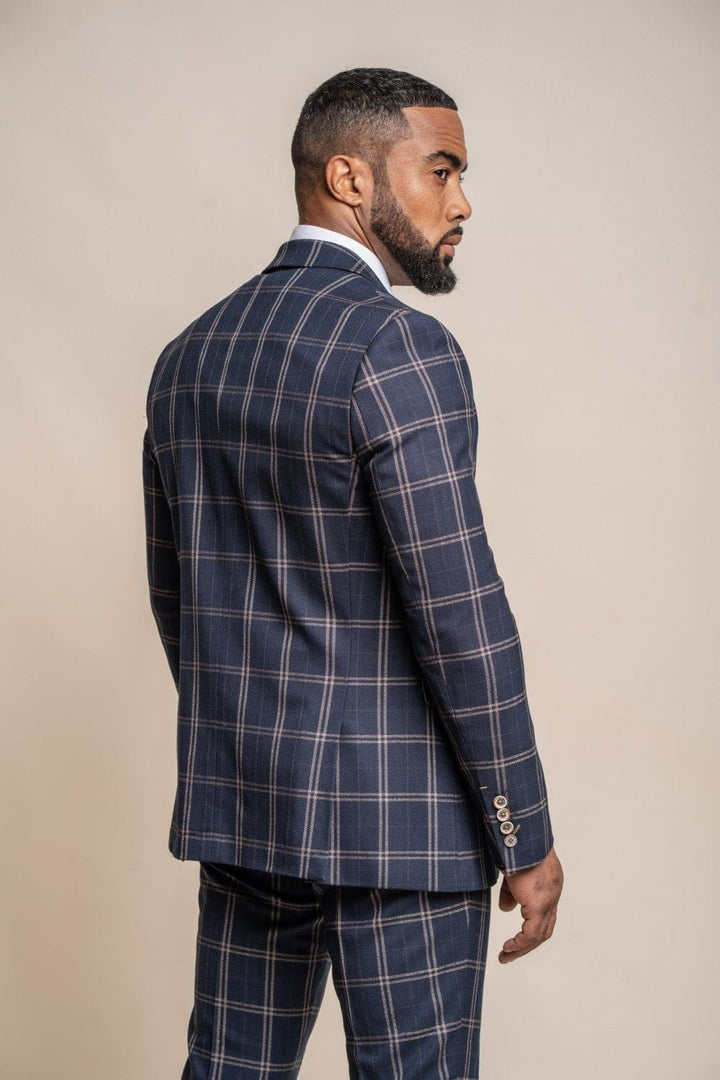 Cavani Hardy Navy Slim Fit Checked Blazer - Suit & Tailoring