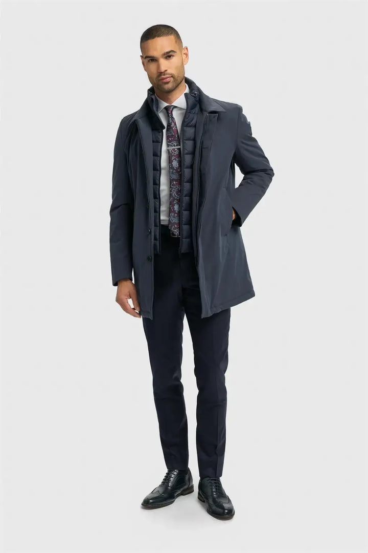 Cavani Heston Navy Padded Overcoat - Coats & Jackets