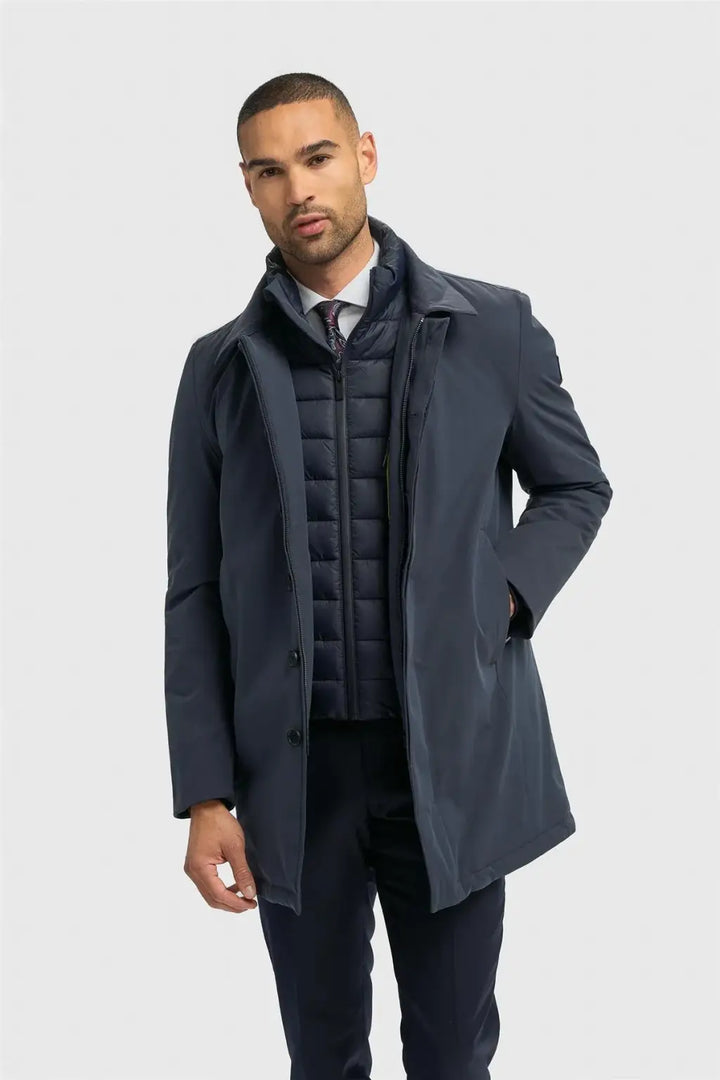Cavani Heston Navy Padded Overcoat - S - Coats & Jackets