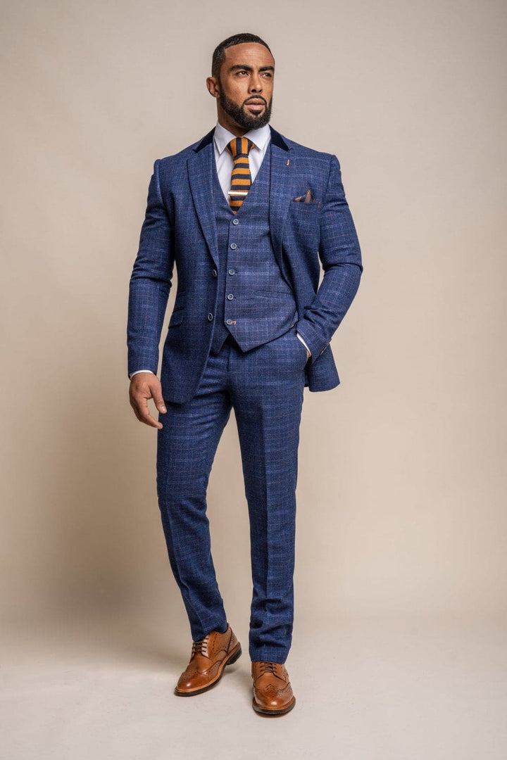 Cavani Kaiser Men’s Blue Tweed 3 Piece Suit - Suits