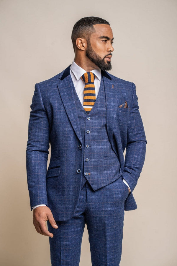 Cavani Kaiser Men’s Blue Tweed 3 Piece Suit - Suits