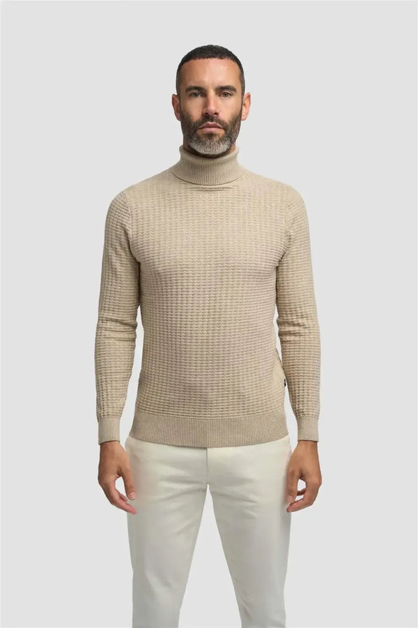 Cavani Men’s Argas Rollneck Jumper - Fawn / S - Knitwear