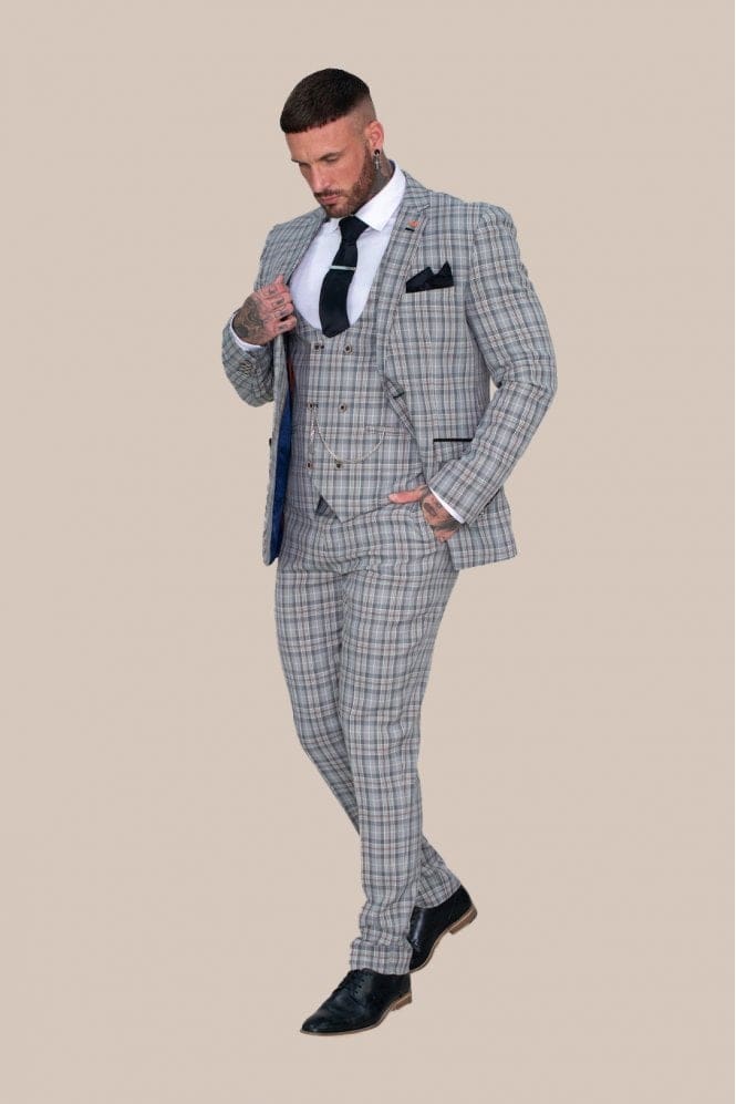 Men’s Grey Check 3 Piece Slim Fit Tweed Suit Cavani Callie - Suits