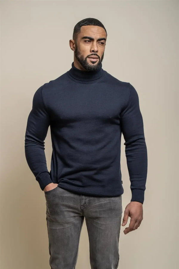 Cavani Men’s Karris Rollneck Jumper - MENSWEARR.COM - Navy / S - Cavani Suits | Tweed Suits Blazers Waistcoats