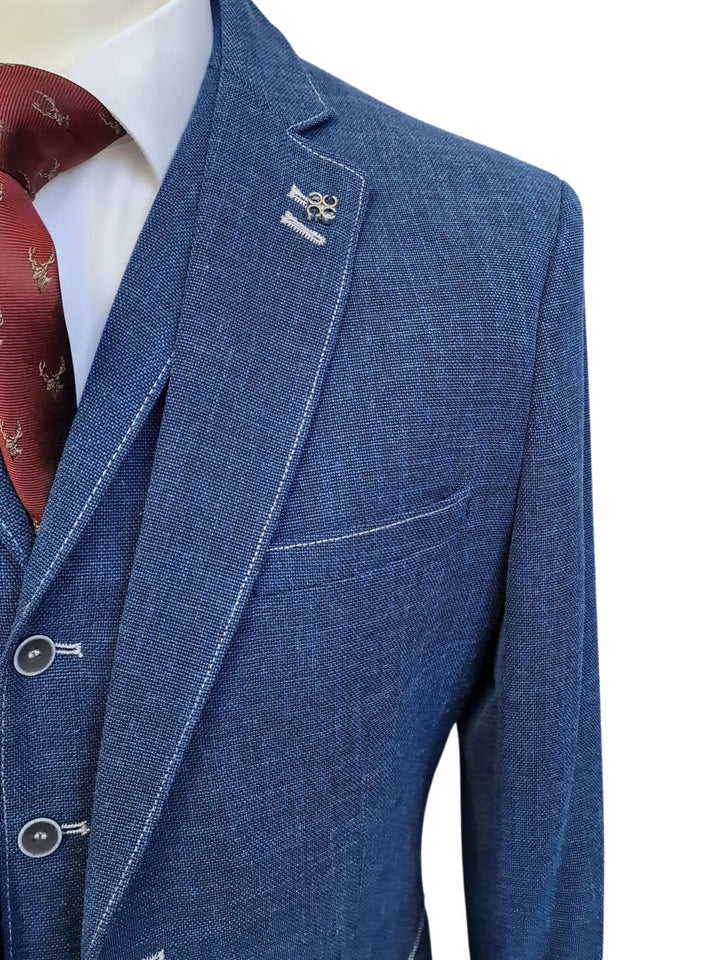 Miami Classic Blue Slim Fit Tweed Style Blazer - Suit & Tailoring