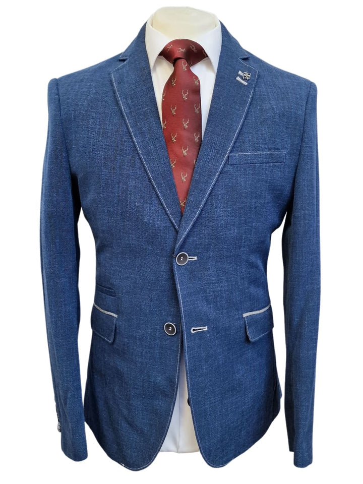 Miami Classic Blue Slim Fit Tweed Style Blazer - Suit & Tailoring