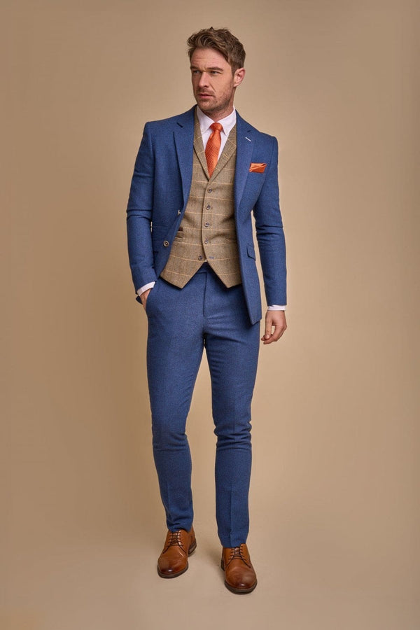 Cavani Orsan Blue Suit with Albert Brown Waistcoat - Suits