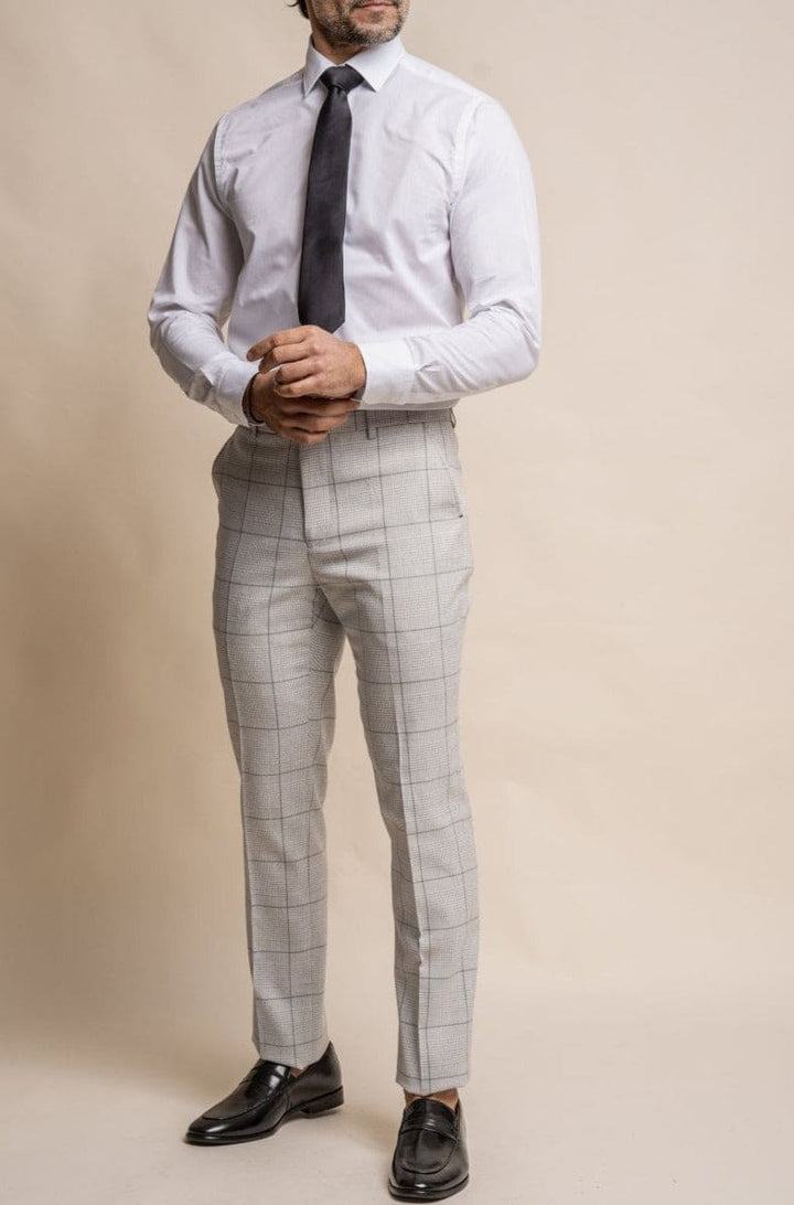 Cavani Radika Light Grey Check Tweed Trousers - Trousers