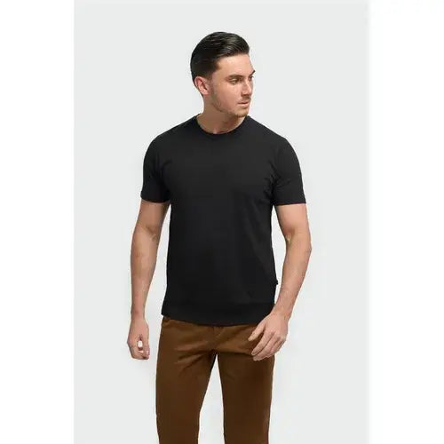 Cavani Sanchez Pure Cotton Stretch Fit Crew Neck T-Shirt - MENSWEARR.COM - Black / S - Cavani Suits | Tweed Suits Blazers Waistcoats