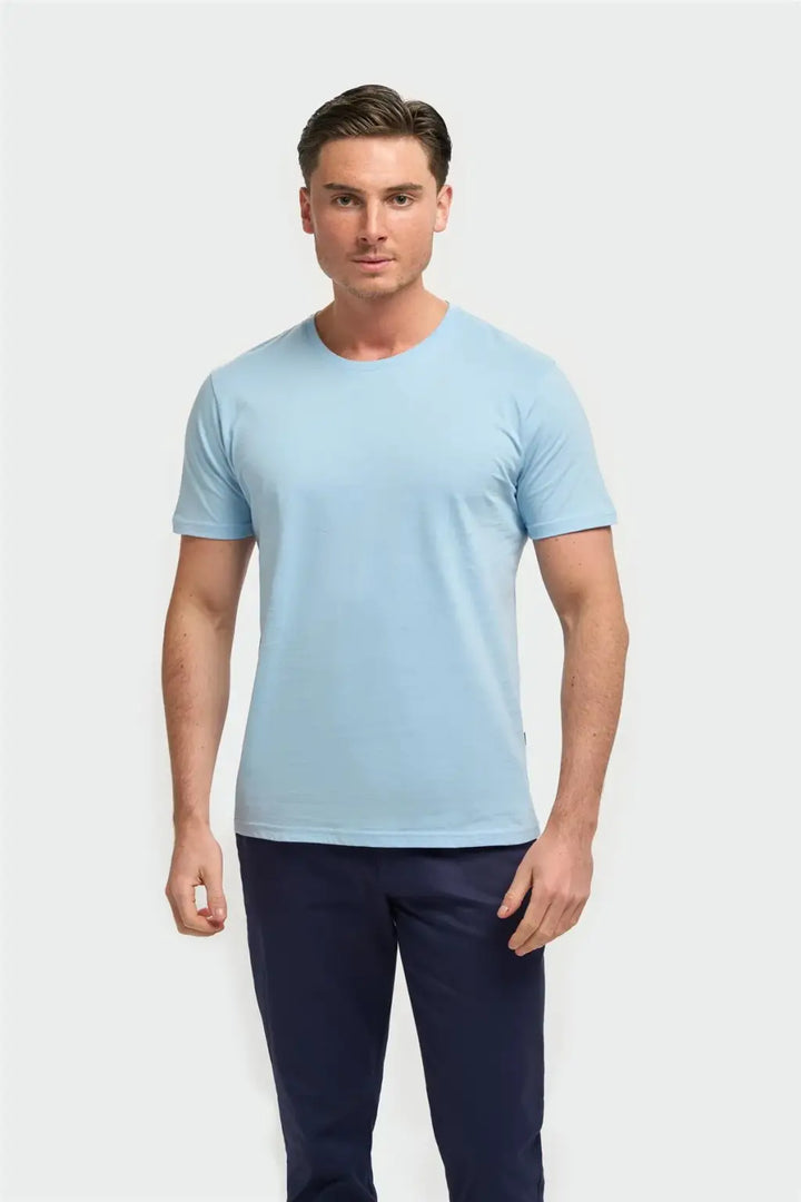 Cavani Sanchez Pure Cotton Stretch Fit Crew Neck T-Shirt - MENSWEARR.COM - Sky Blue / S - Cavani Suits | Tweed Suits Blazers Waistcoats