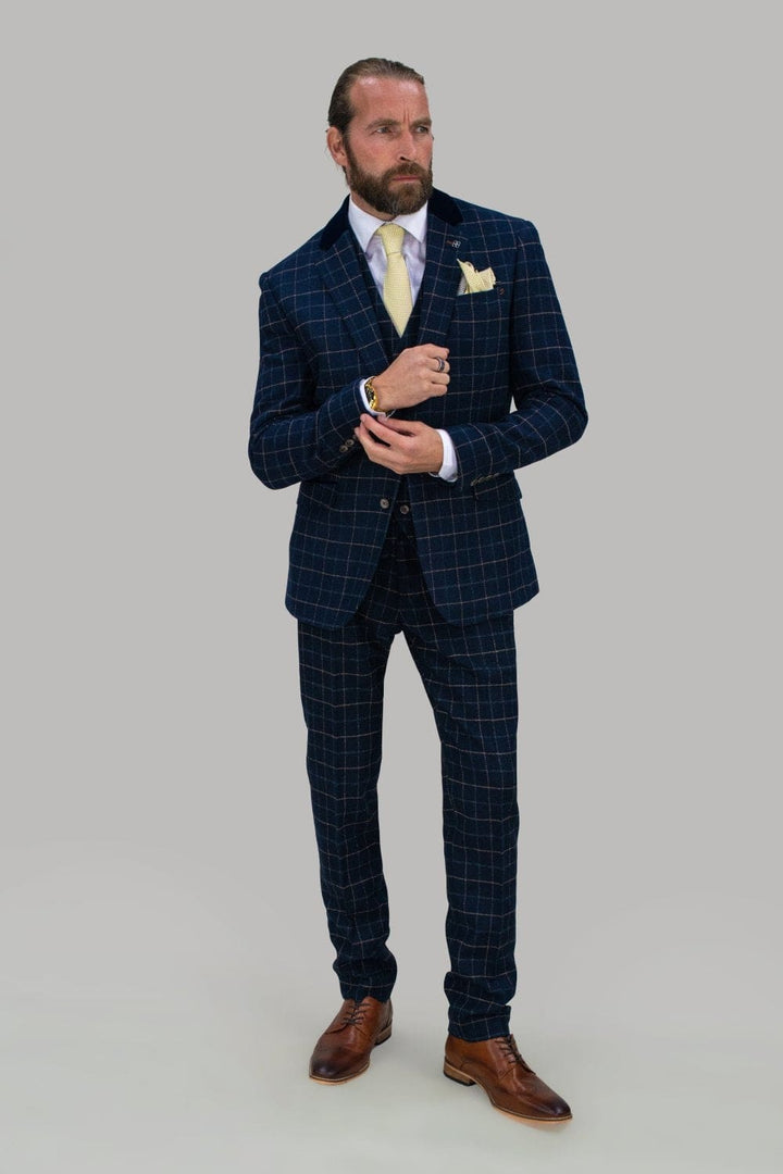 Cavani Shelby Navy Tweed 3 Piece Suit - Suits