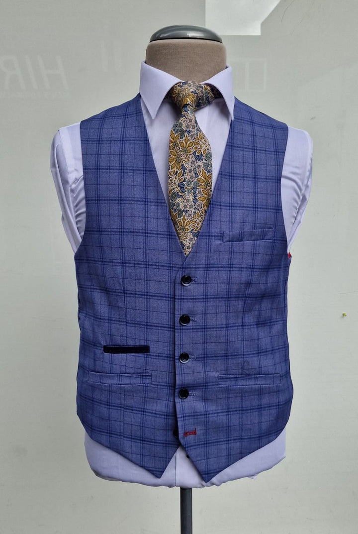 Cavani Tamara Blue Check Slim Fit 3 - Piece Suit Size 36R with 32R Trousers - & Tailoring