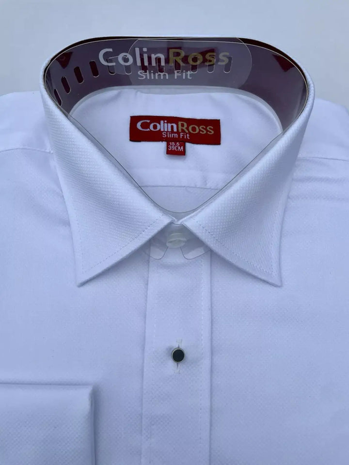 Colin Ross Mock Marcella Dobby Standard Collar Dress Shirt with studs - MENSWEARR.COM