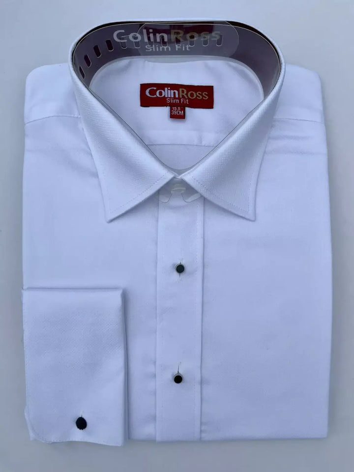 Colin Ross Mock Marcella Dobby Standard Collar Dress Shirt with studs - MENSWEARR.COM - 14.5