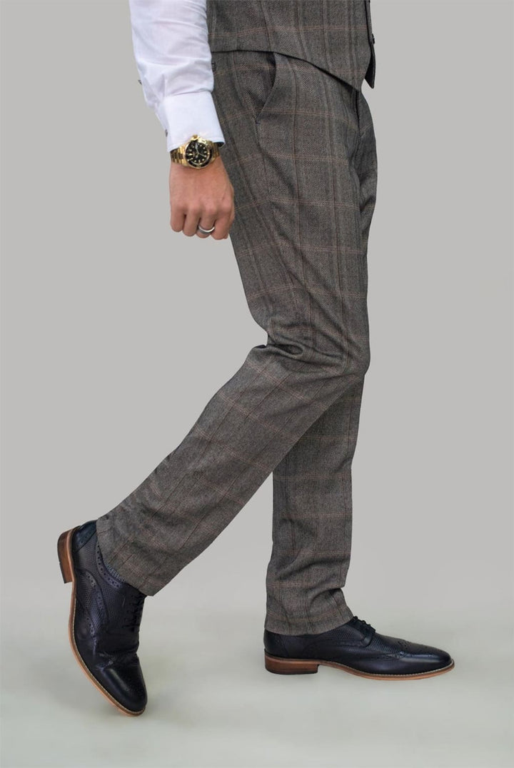 Cavani Connall Brown Tweed Check Trousers - Trousers