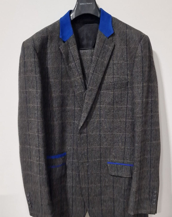 Men’s Grey Tweed Check 3-Piece Suit Size 44L with 38L Trousers - Suits