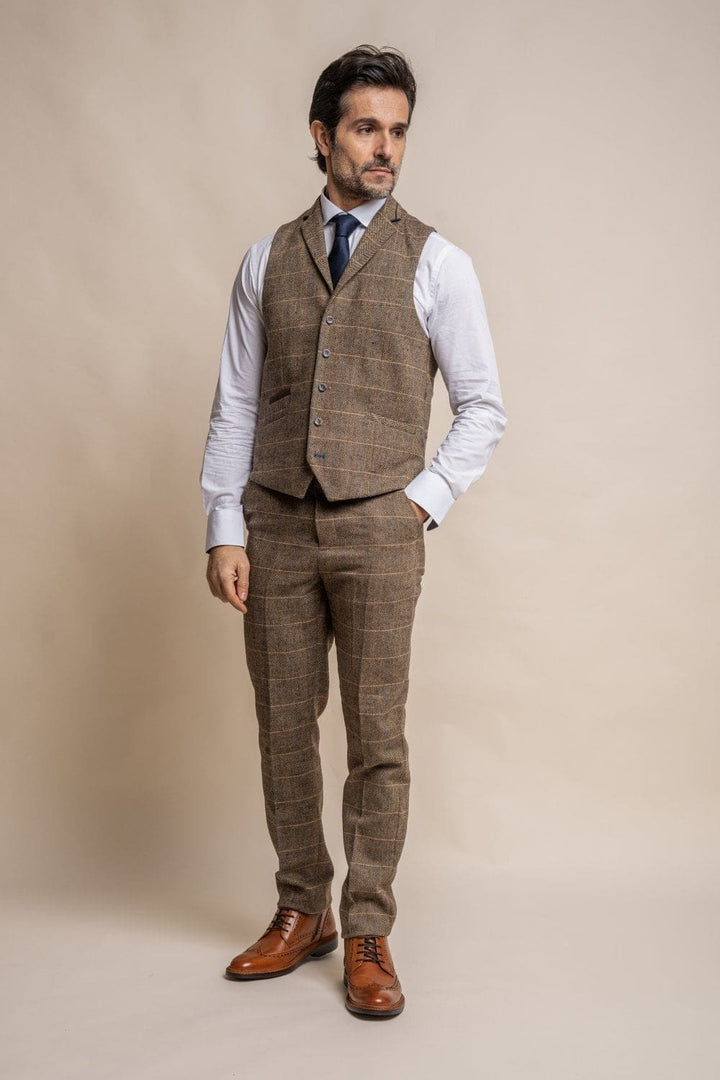 Cavani Albert Men’s Brown Tweed Style Waistcoat - Waistcoats