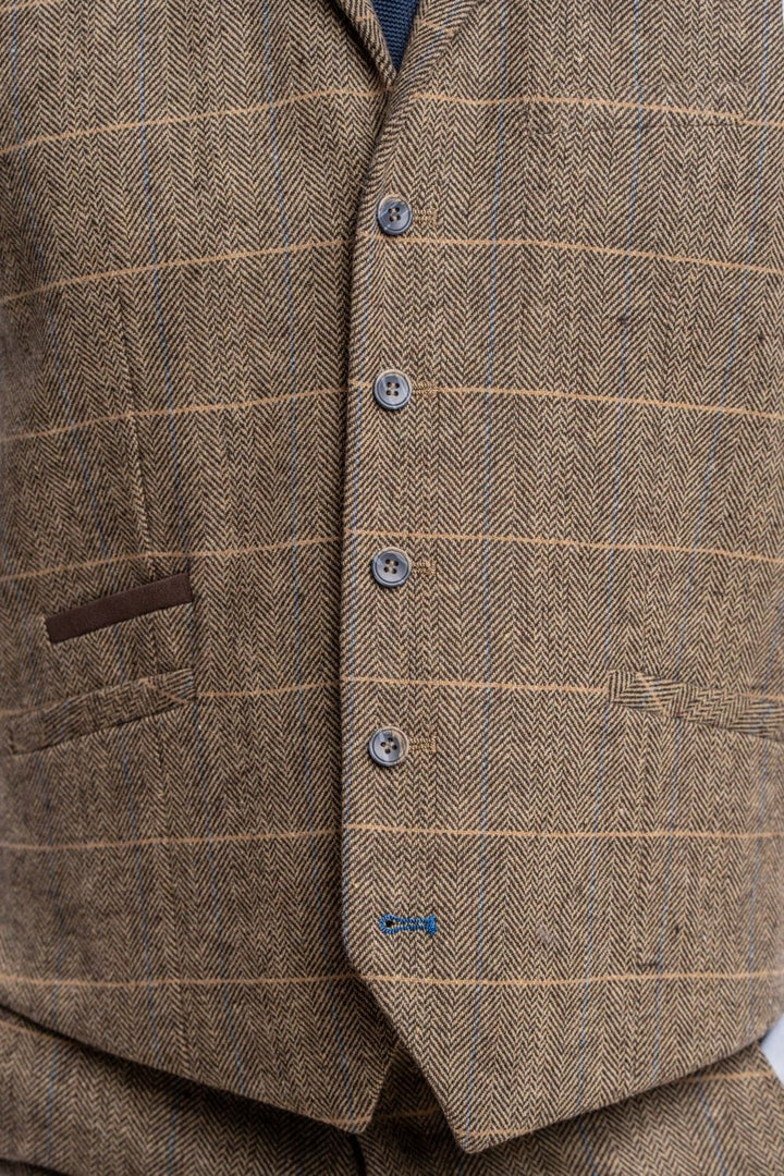 Cavani Albert Men’s Brown Tweed Style Waistcoat - Waistcoats