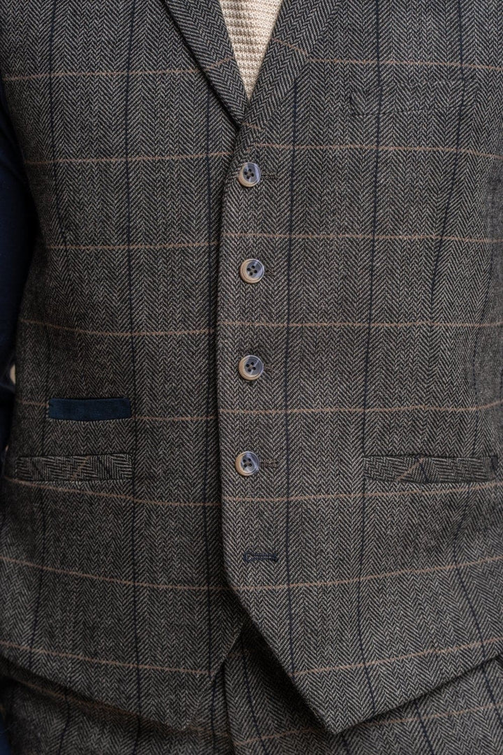 Cavani Albert Grey Men’s Tweed Check Lapel Waistcoat - WAISTCOATS