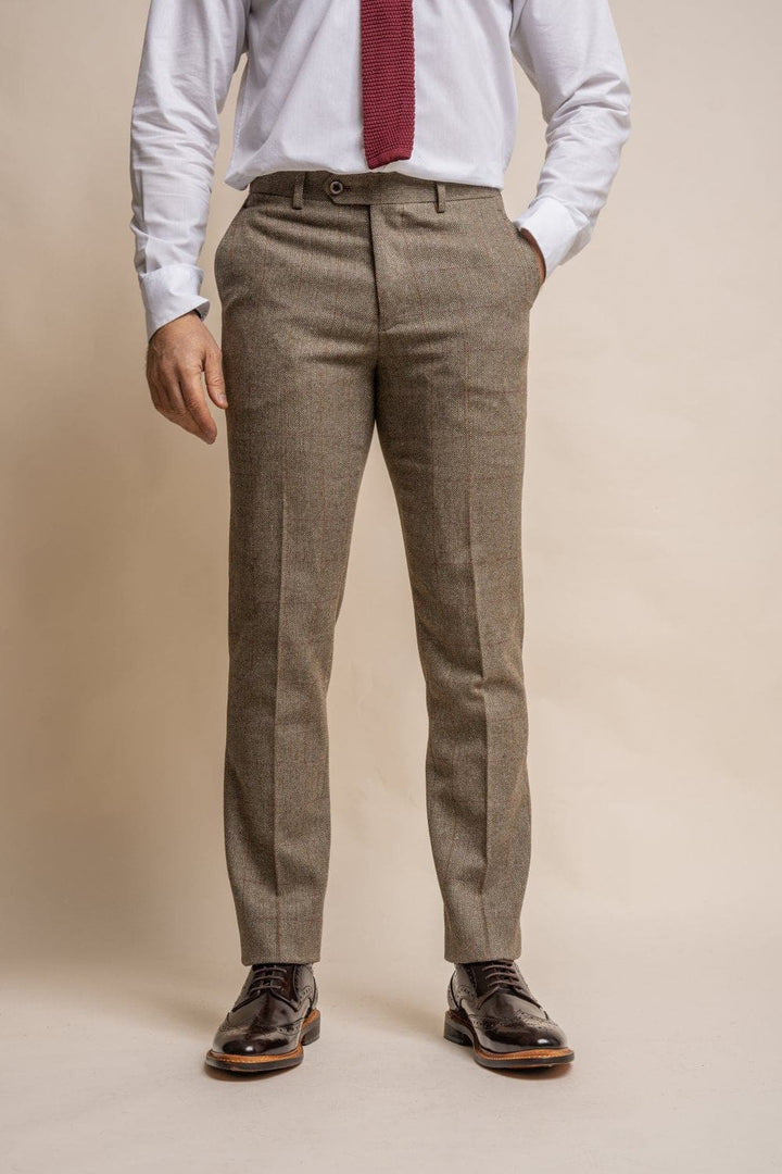 Cavani Gaston Sage Tweed Slim Fit Trousers - 30 - Trousers