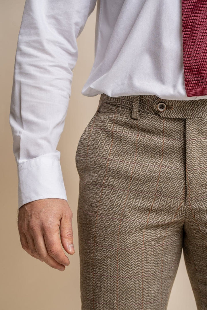 Cavani Gaston Sage Tweed Slim Fit Trousers - Trousers
