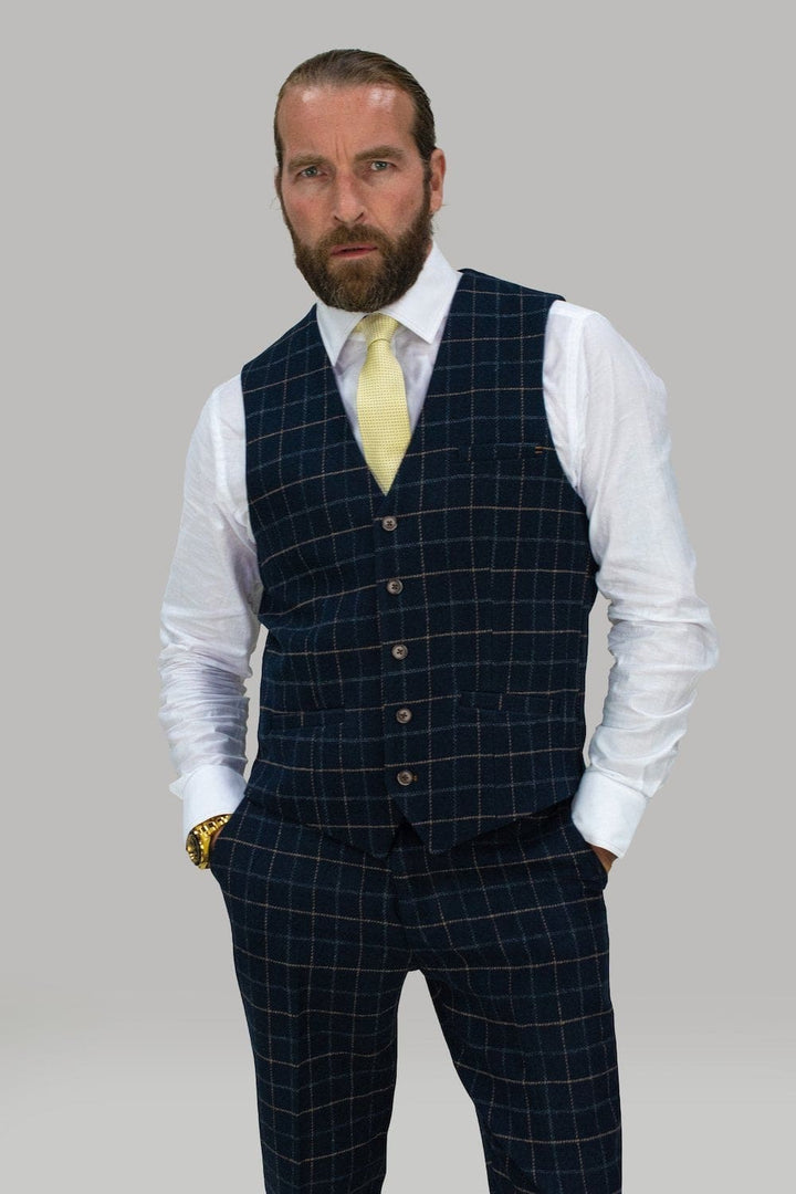 Cavani Shelby Navy Tweed 3 Piece Suit - Suits