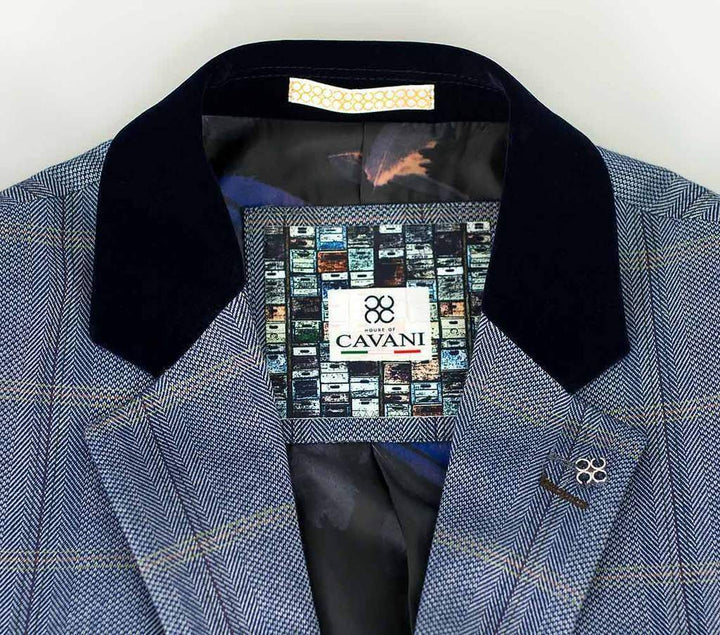 Tweed Blue Suit Connall Blue 3 Piece Slim Fit Check by House of Cavani - Suit & Tailoring