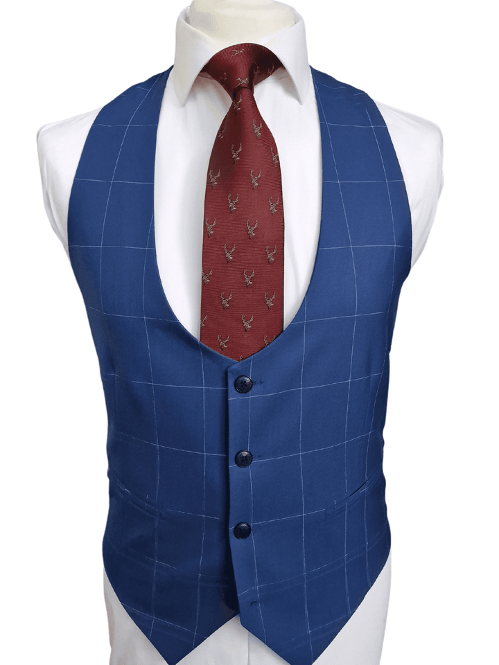 Men’s Blue Check 3-Piece Suit Size 38R with 32R Trousers - Suits