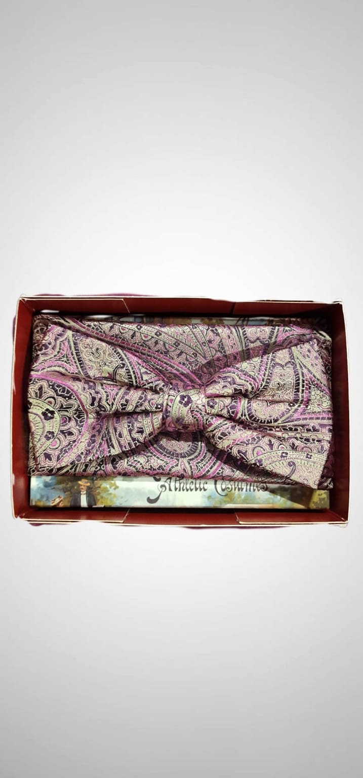L A Smith Fuchsia Ecru Paisley Silk Bow Tie And Hank Set - Accessories