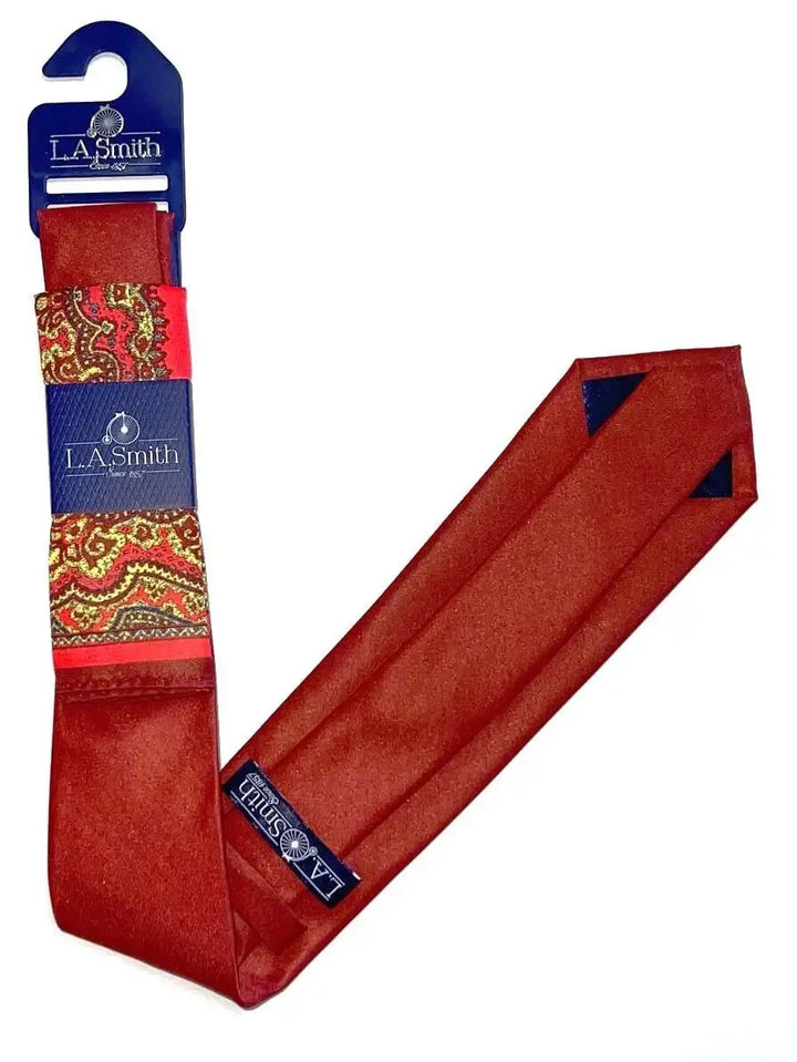 L A Smith Red Printed Poly Tie And Hank Set - Accessories