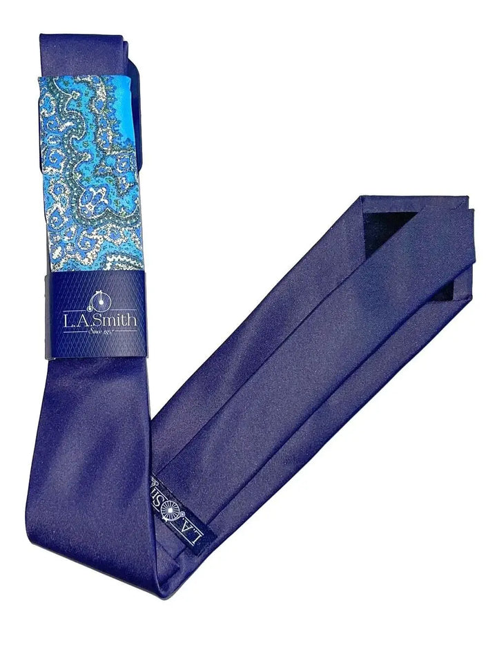 L A Smith Teal Printed Poly Tie And Hank Set - Accessories