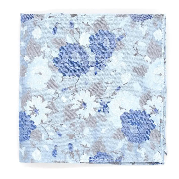 LA Smith Blue Large Floral Hank Pocket Square - Blue - Accessories