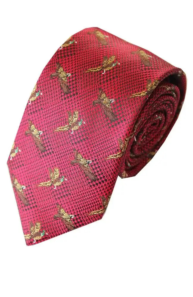 LA Smith Country And Hobby Bird Check Silk Ties - Red Accessories
