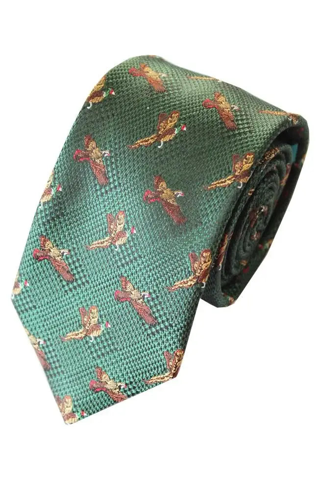 LA Smith Country And Hobby Bird Check Silk Ties - Green Accessories