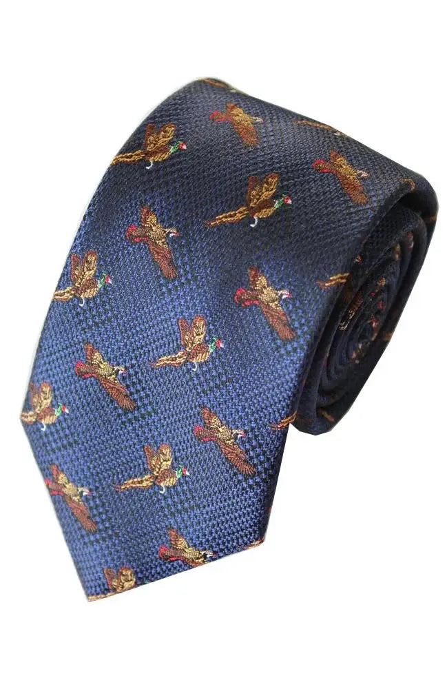 LA Smith Country And Hobby Bird Check Silk Ties - Blue Accessories