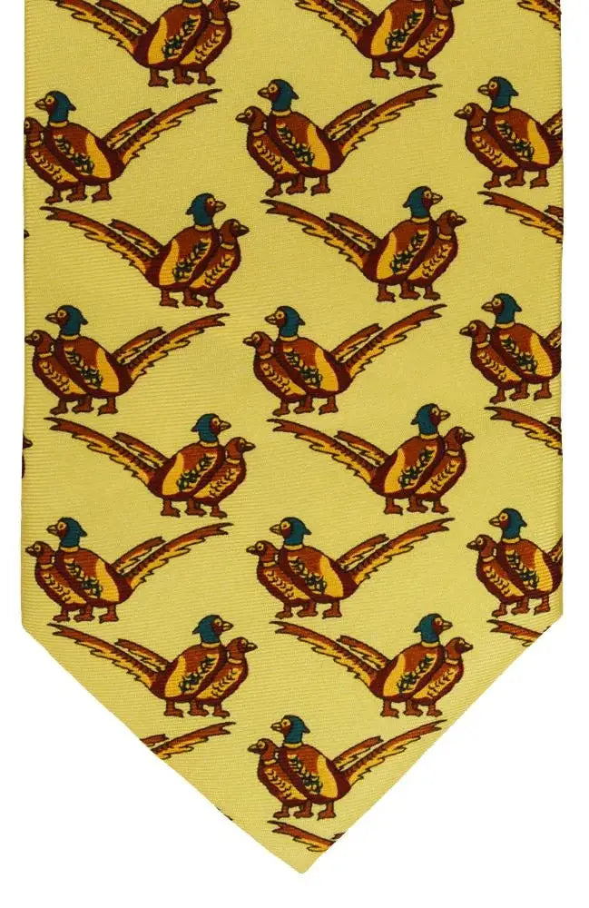 LA Smith Country And Hobby Double Pheasant Print Silk Ties - Yellow Accessories