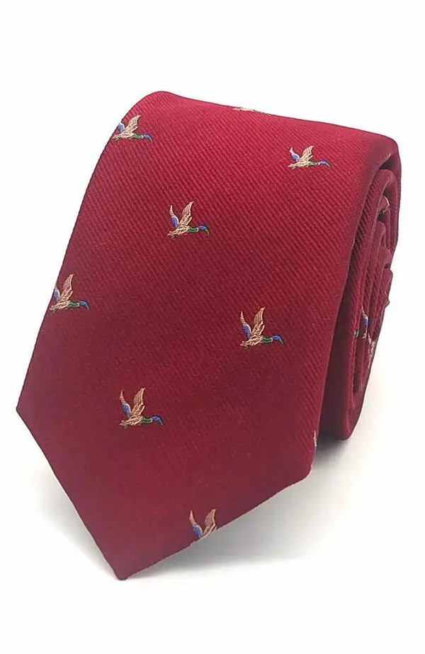 LA Smith Country And Hobby Flying Duck Silk Ties - Burgundy Accessories