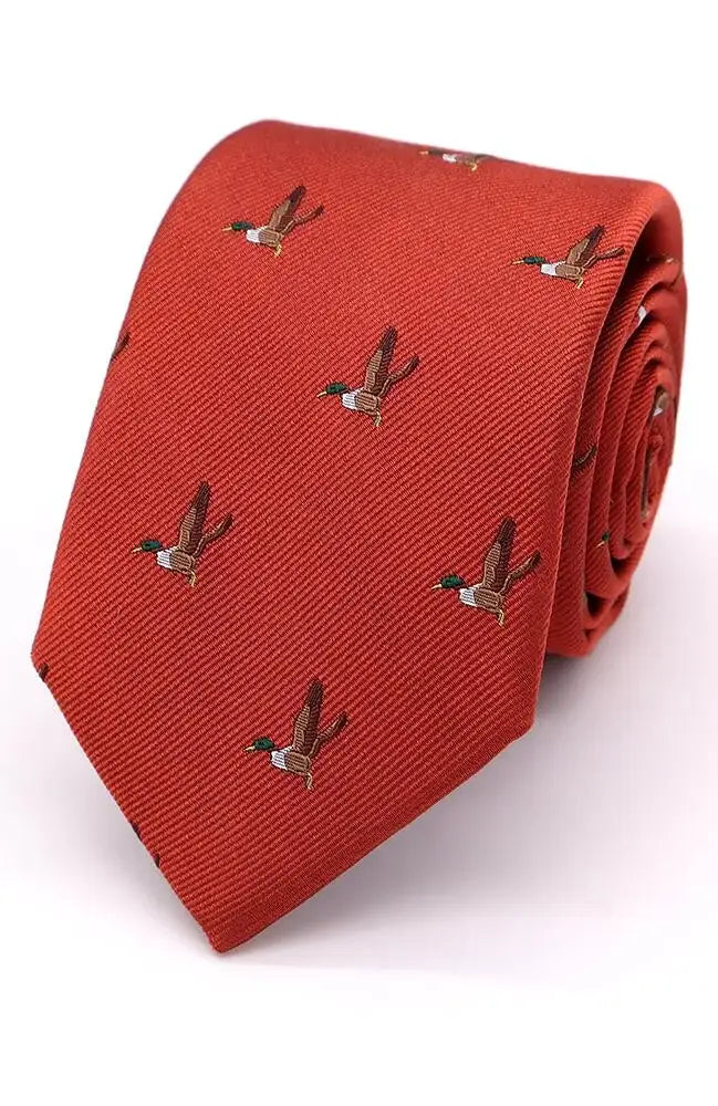 LA Smith Country And Hobby Flying Duck Silk Ties - Burnt Ochre Accessories