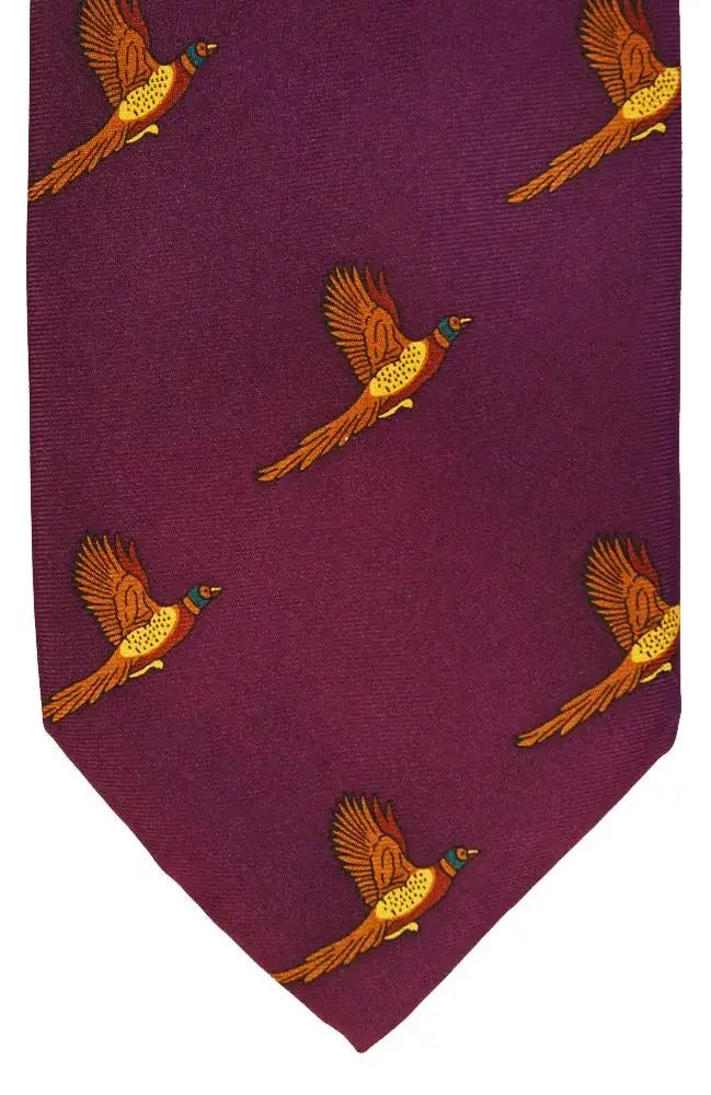 LA Smith Country And Hobby Pheasant Print Silk Ties - Purple Accessories