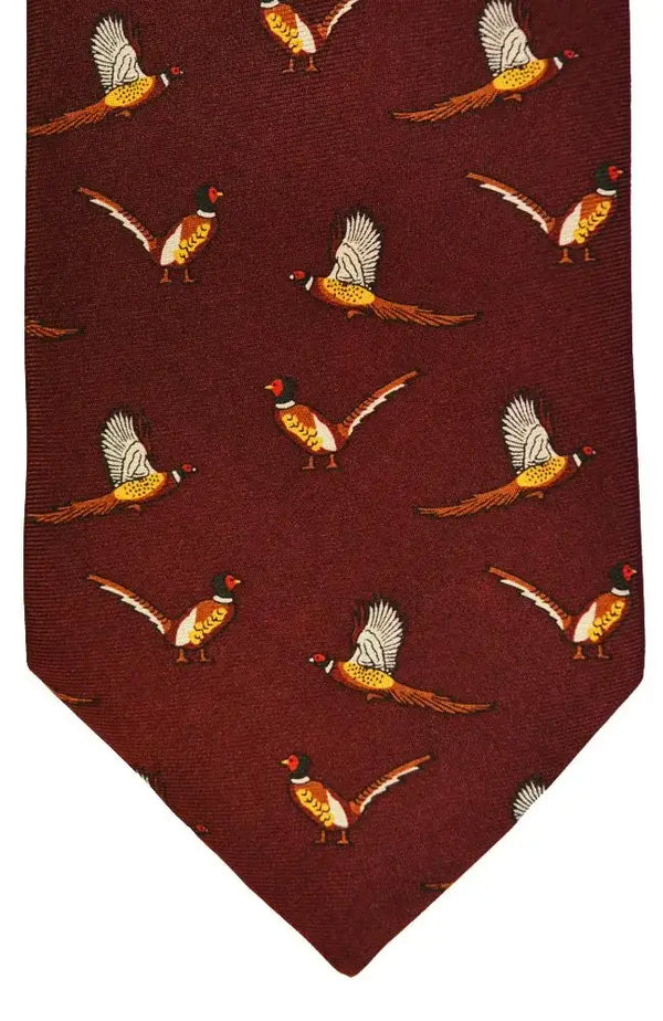 LA Smith Country And Hobby Pheasant Print Silk Ties - Wine Accessories