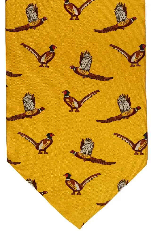 LA Smith Country And Hobby Pheasant Print Silk Ties - Amber Accessories