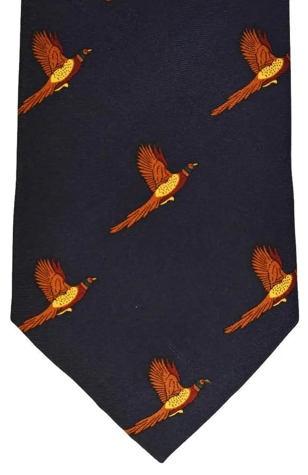 LA Smith Country And Hobby Pheasant Print Silk Ties - Navy Accessories