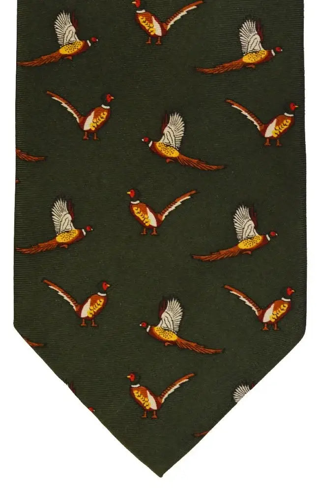 LA Smith Country And Hobby Pheasant Print Silk Ties - Green Accessories