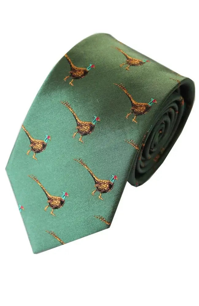 LA Smith Country And Hobby Pheasant Silk Ties - Green Accessories