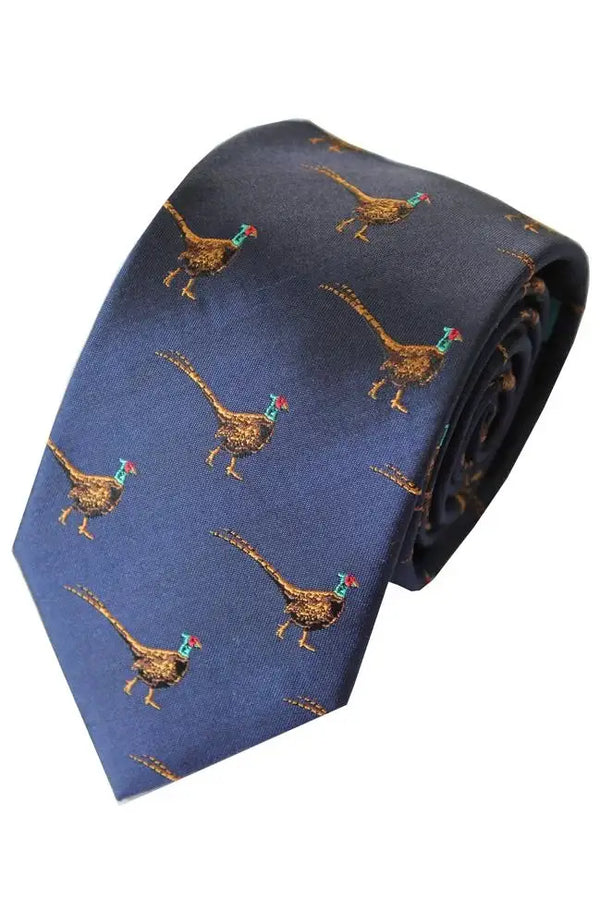 LA Smith Country And Hobby Pheasant Silk Ties - Blue Accessories