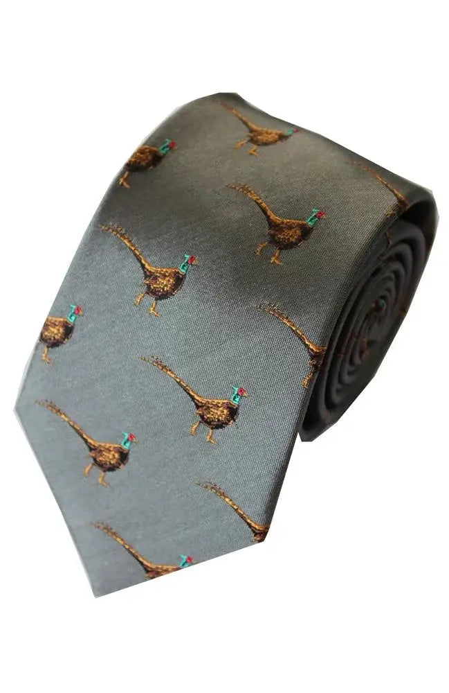LA Smith Country And Hobby Pheasant Silk Ties - Grey Accessories