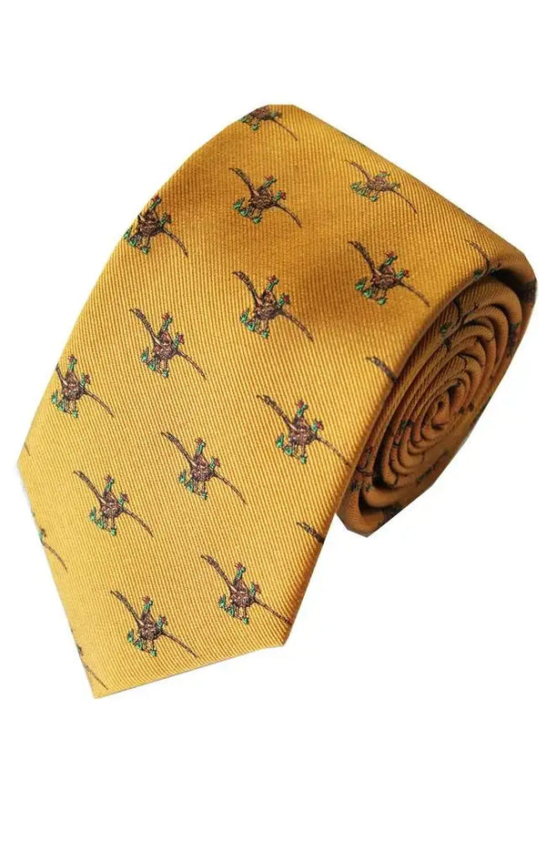 LA Smith Country And Hobby Pheasant Silk Ties - Gold Accessories